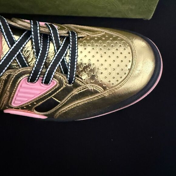 Brand new with box and dustbag Gucci Wmns Basket 'Black Gold Pink size 11 - Picture 4 of 12